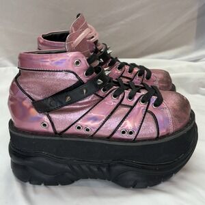 Demonia Neptune-100 Platform Spiked Boot Women's US 11 Pink Glitter Leather Goth